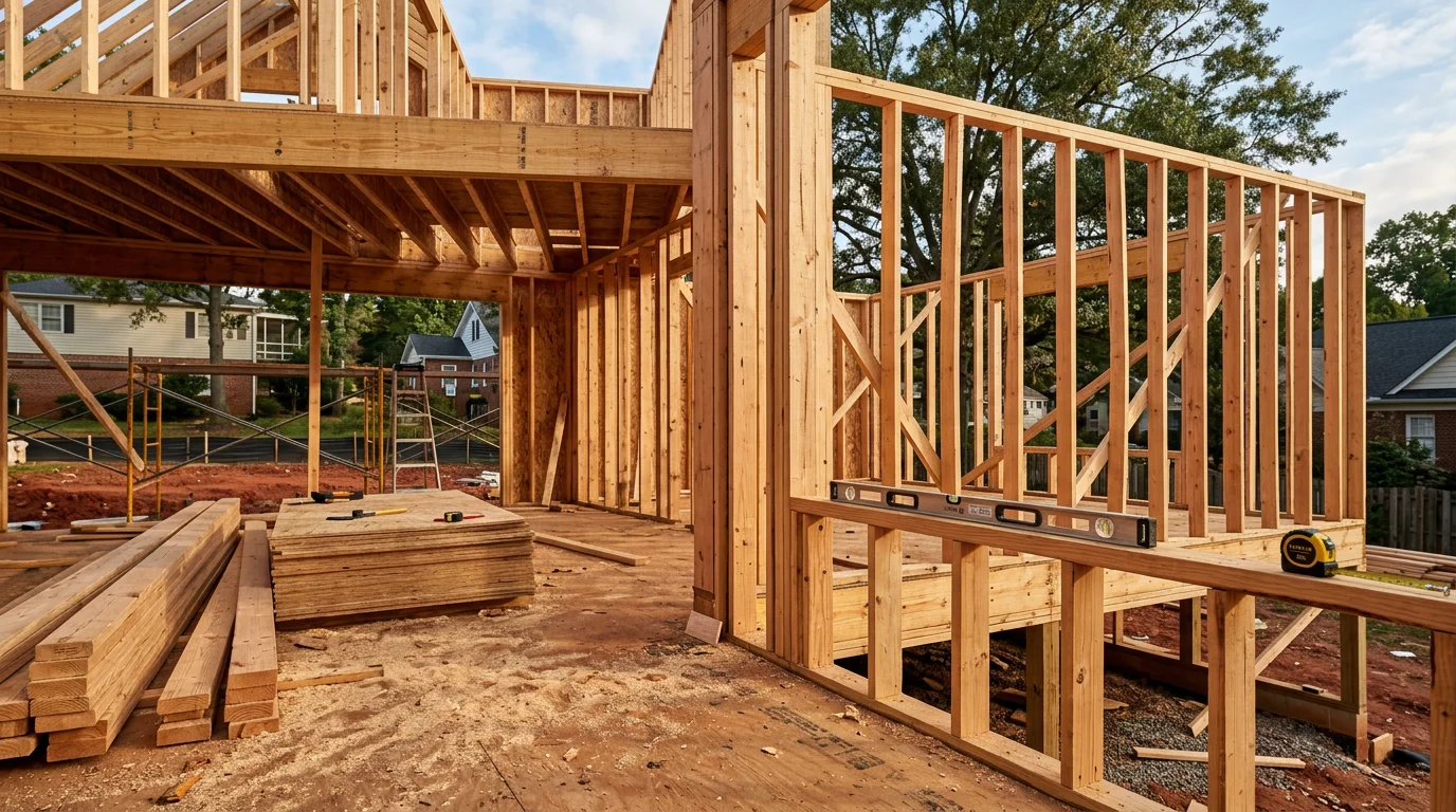 A newly completed custom home built by Bilancio Construction in Charlotte, NC, featuring a brick exterior and a landscaped front yard. The home reflects a ground-up residential build in a Charlotte neighborhood served by zip codes 28210 through 28277.