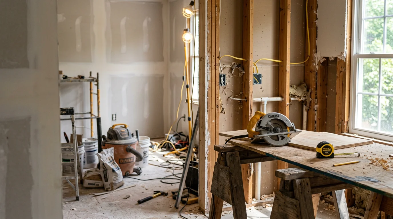Remodeled open-concept living area in a Charlotte home showing updated flooring, fresh interior walls, and a modernized layout. General contractor work completed by Bilancio Construction serving the Charlotte, NC area.