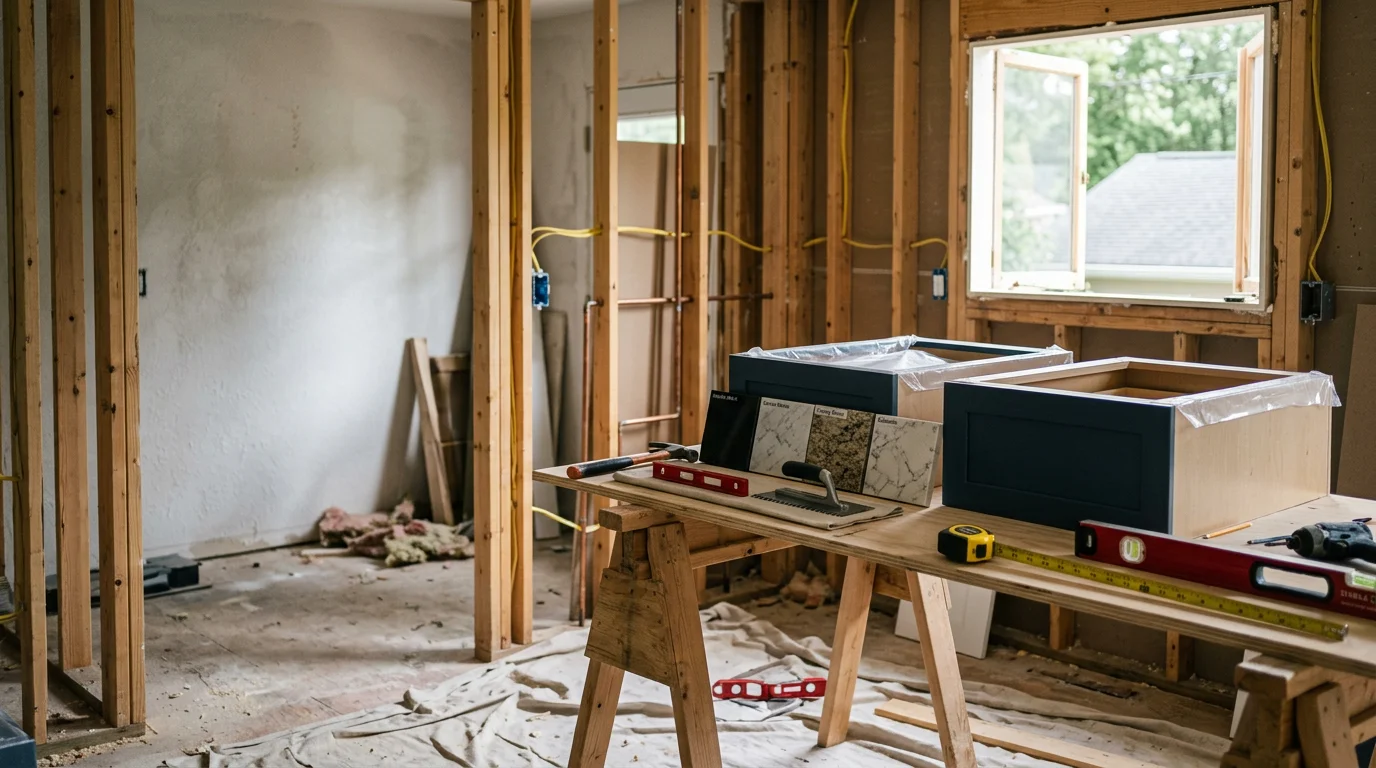 A remodeled kitchen in a Charlotte home featuring updated cabinetry, new countertops, and an open layout. Work completed by Bilancio Construction, serving homeowners across Charlotte and surrounding zip codes.